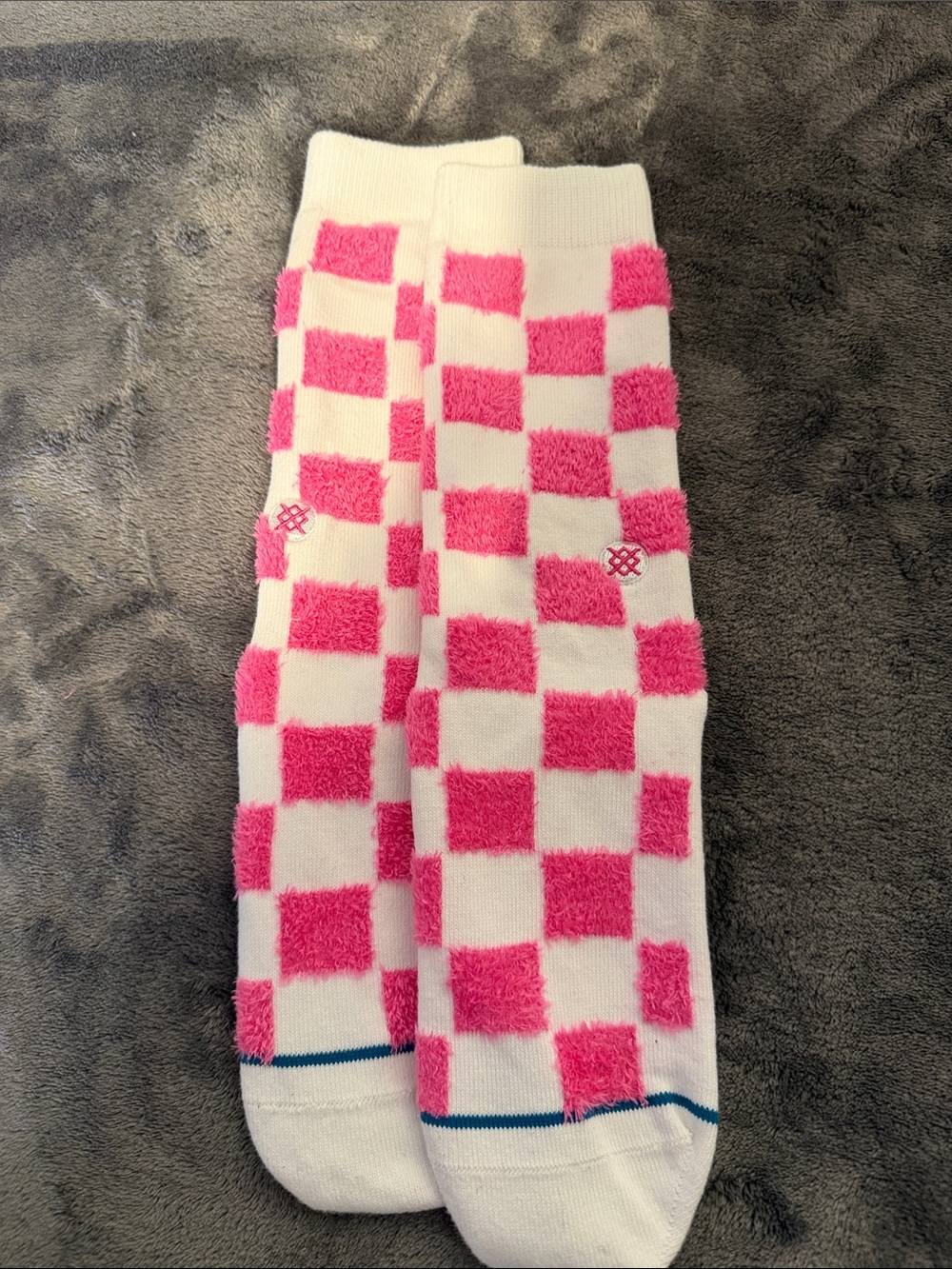 STANCE Pink Checkerboard Fuzzy Crew Socks